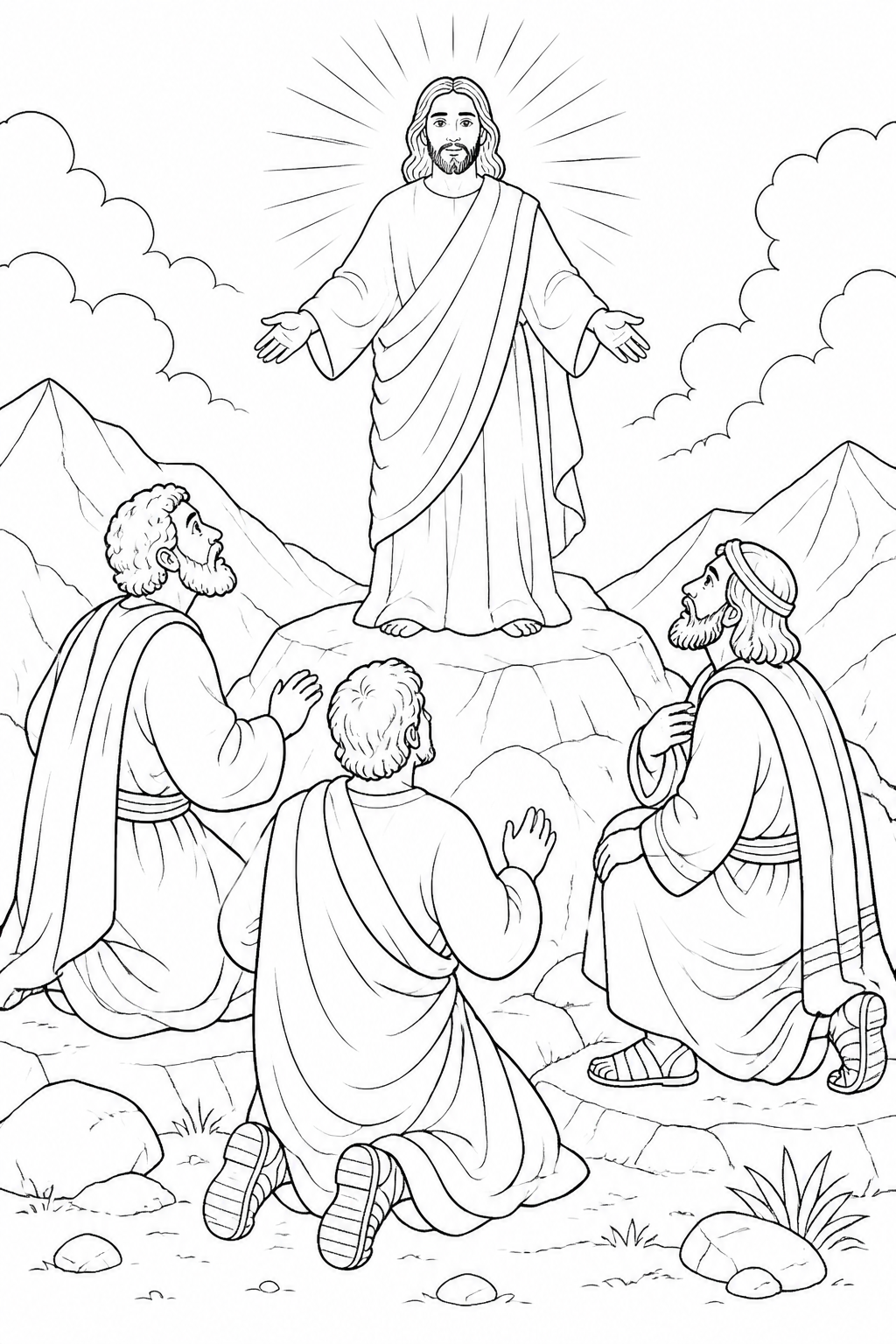 Jesus Shines with Glory from The Transfiguration Bible coloring page