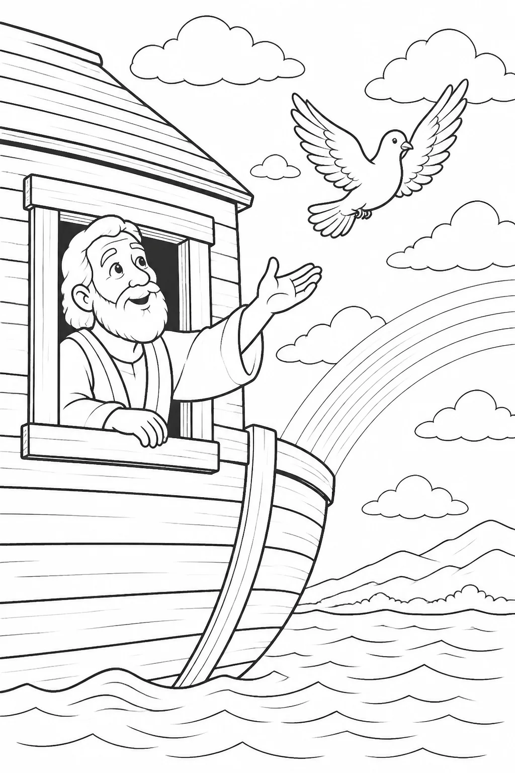 Noah Sending Out a Dove from Noah’s Ark Bible coloring page