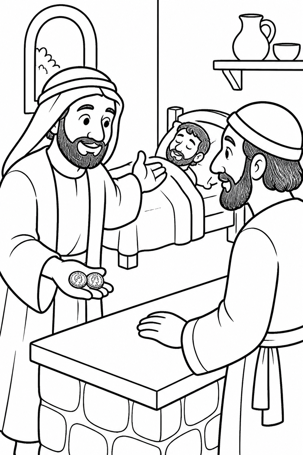 The Samaritan Pays for Care from The Good Samaritan Bible coloring page