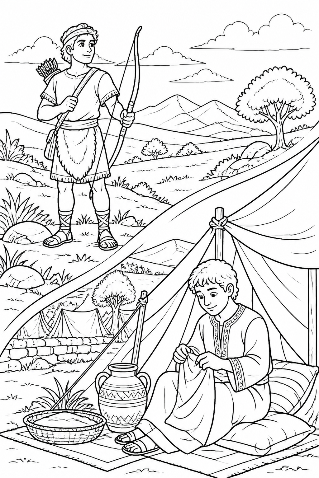 Two Brothers, Different Ways from Jacob and Esau Bible coloring page