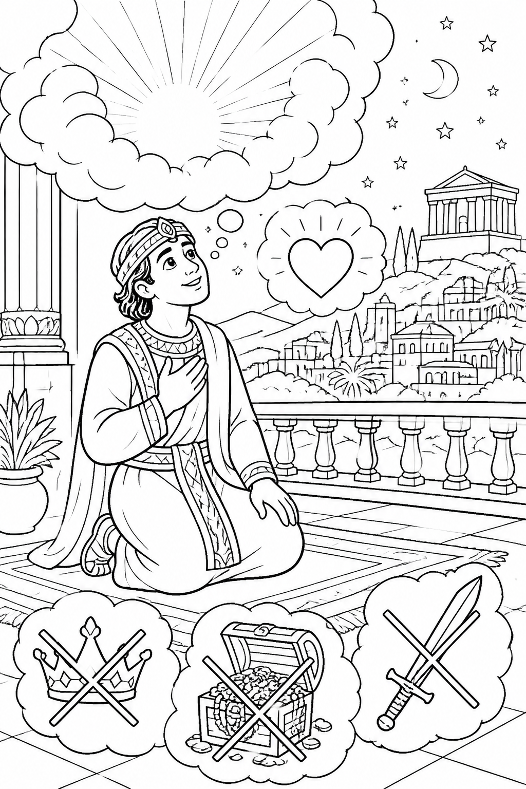 God Is Pleased With Solomon’s Unselfish Request from Solomon Asks for Wisdom Bible coloring page