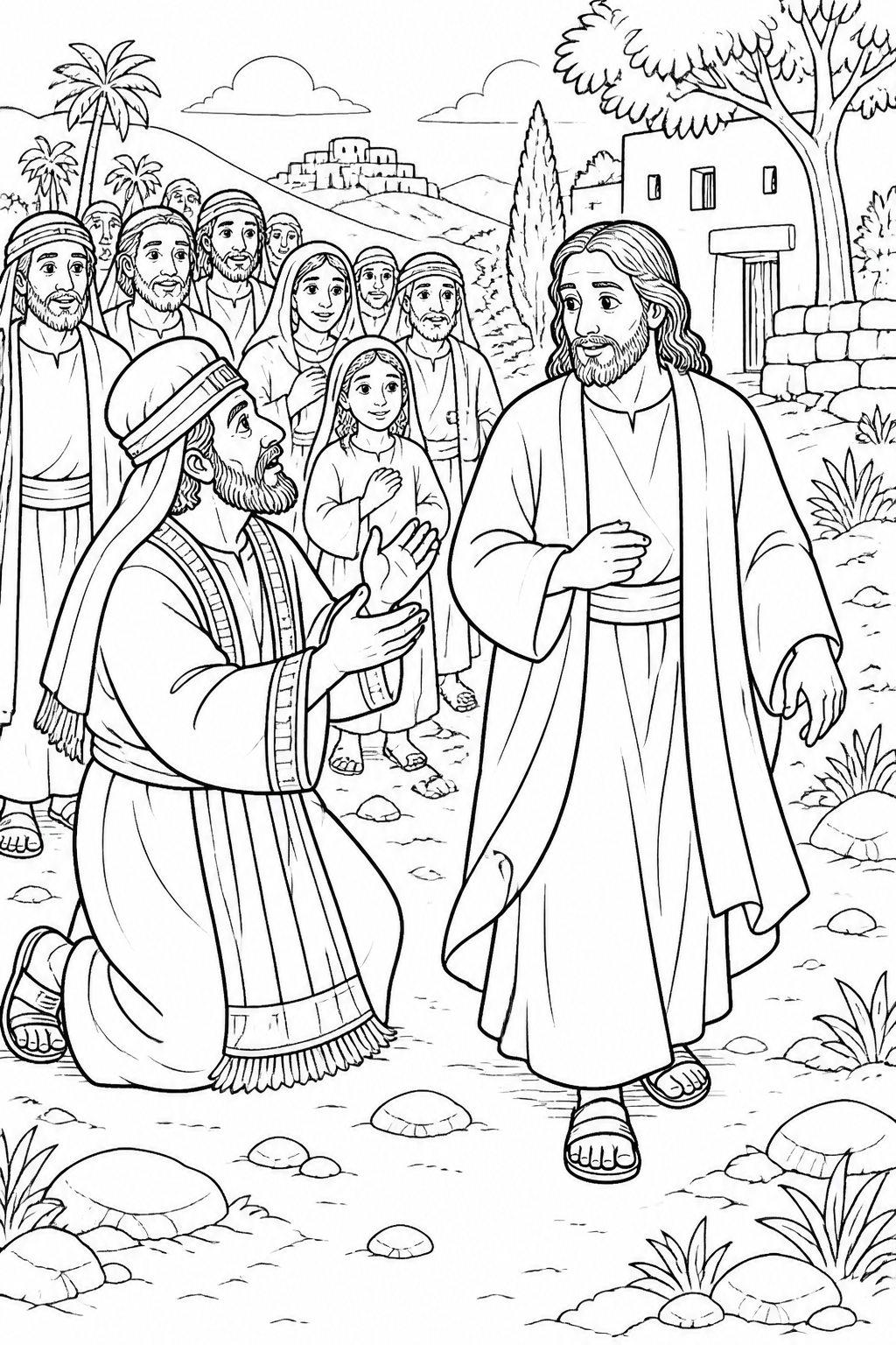 Jairus Asks Jesus for Help from Jesus Raises Jairus’s Daughter Bible coloring page