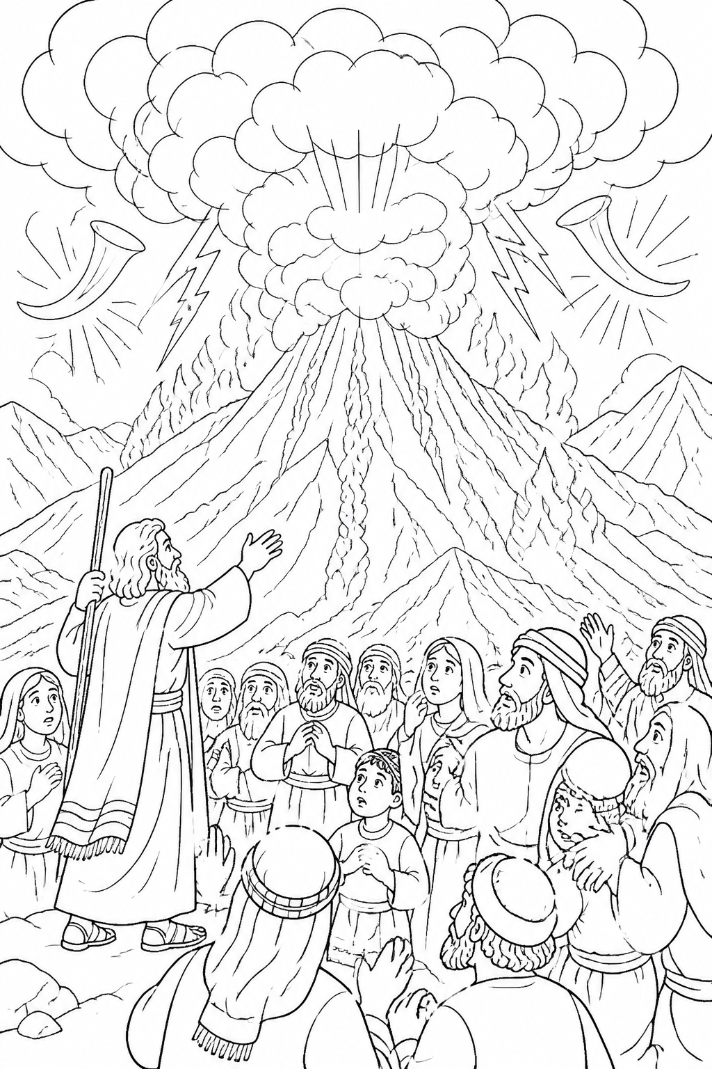 Thunder and Cloud at Sinai from The Ten Commandments Bible coloring page