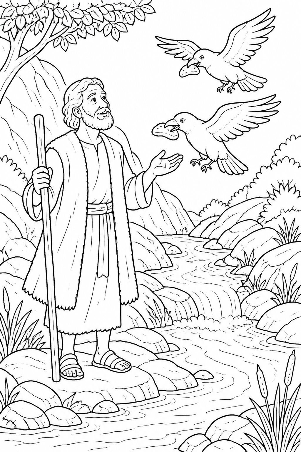 Elijah Goes to the Brook from Elijah Is Fed by Ravens Bible coloring page
