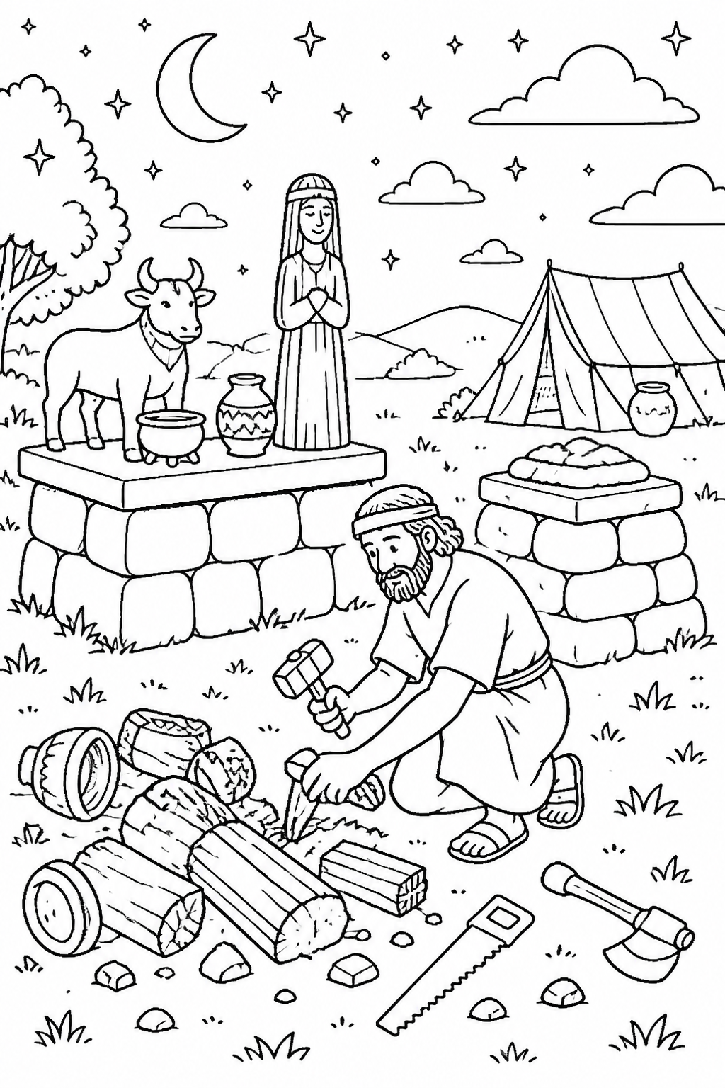 Gideon Obeys at Night from Gideon’s Three Hundred Bible coloring page