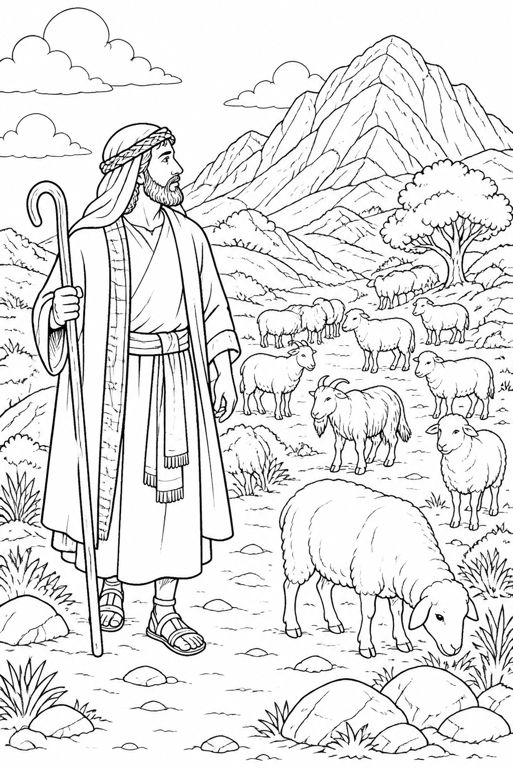 Moses Leads the Flock to Horeb from Moses and the Burning Bush Bible coloring page
