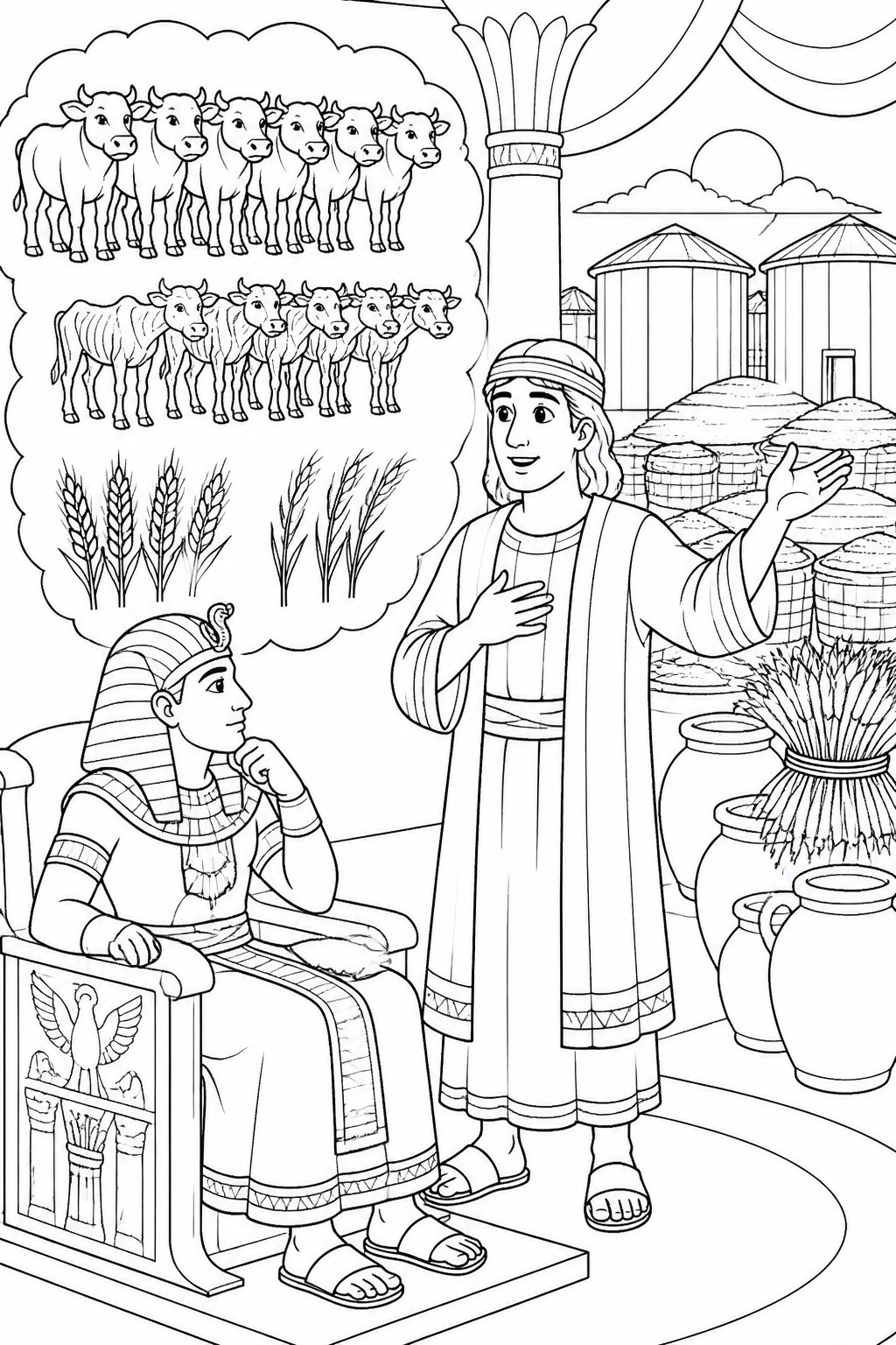 From Dream to Wise Preparation from Joseph Interprets Pharaoh’s Dreams Bible coloring page