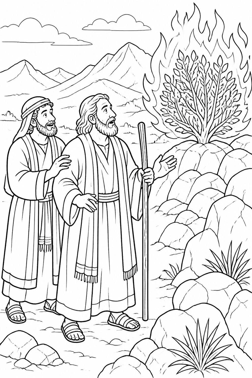God Provides Aaron to Help Moses from Moses and the Burning Bush Bible coloring page