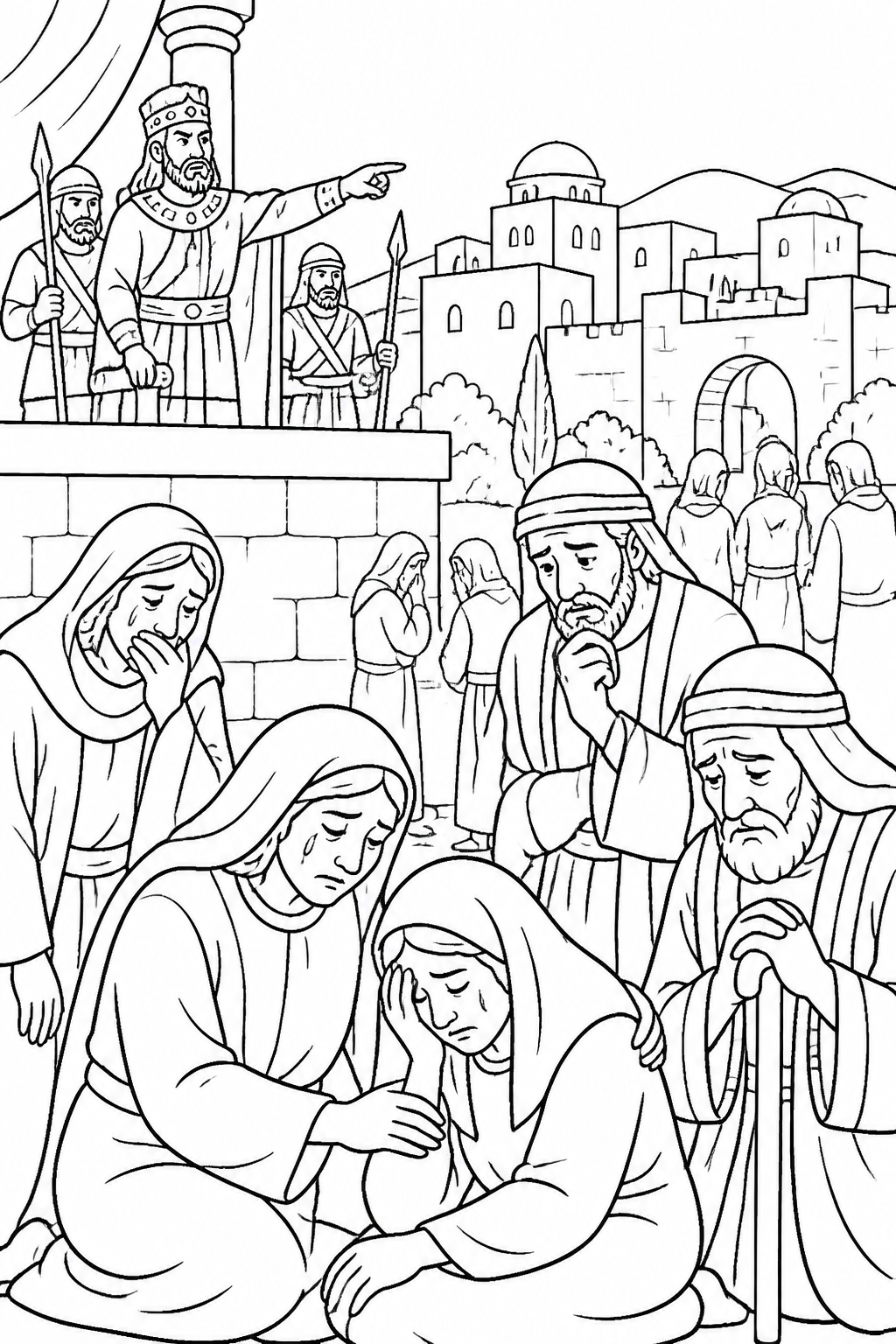 A City in Mourning from Jesus Escapes to Egypt Bible coloring page