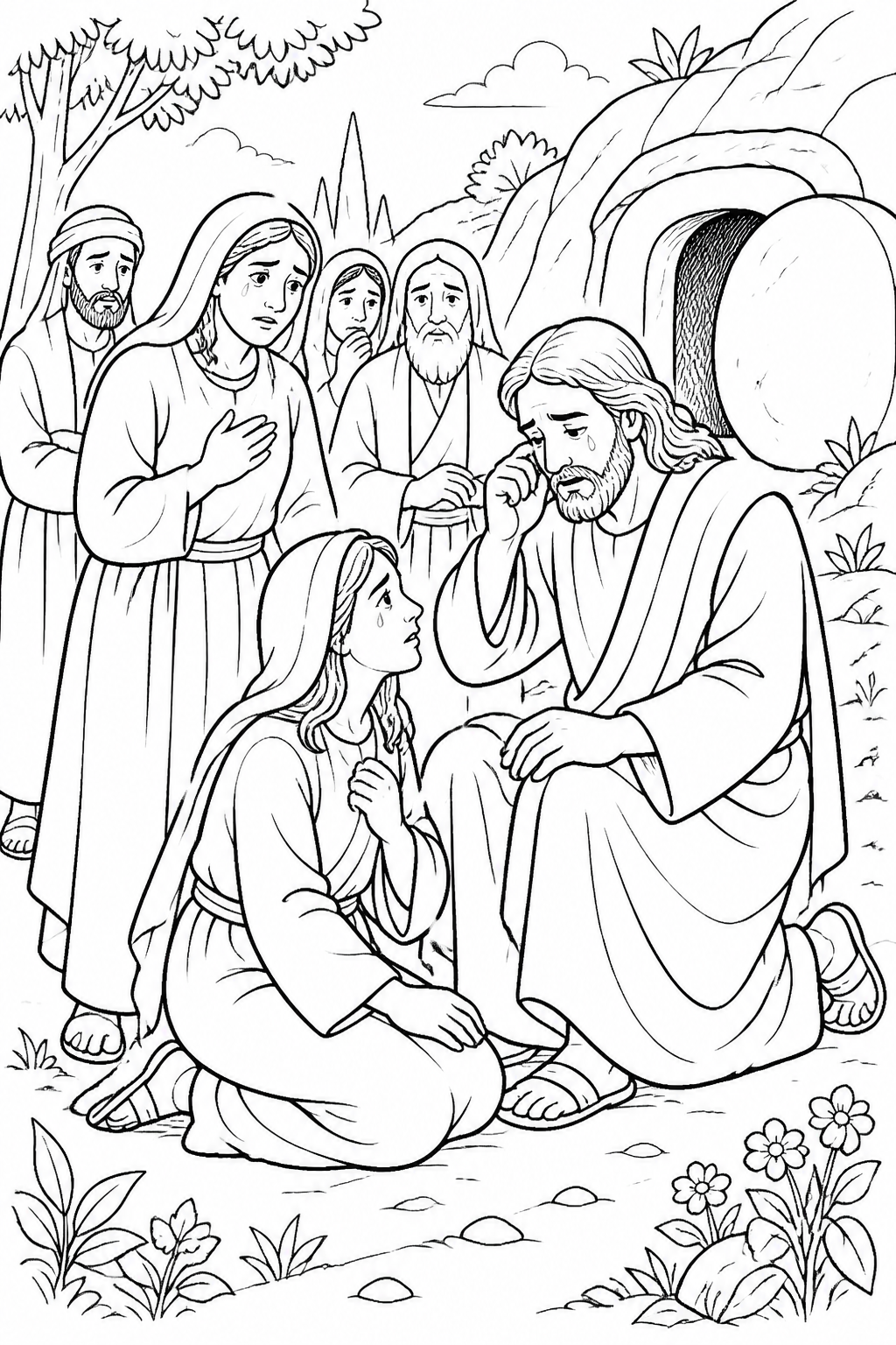 Jesus Shares Their Tears from Jesus Raises Lazarus Bible coloring page