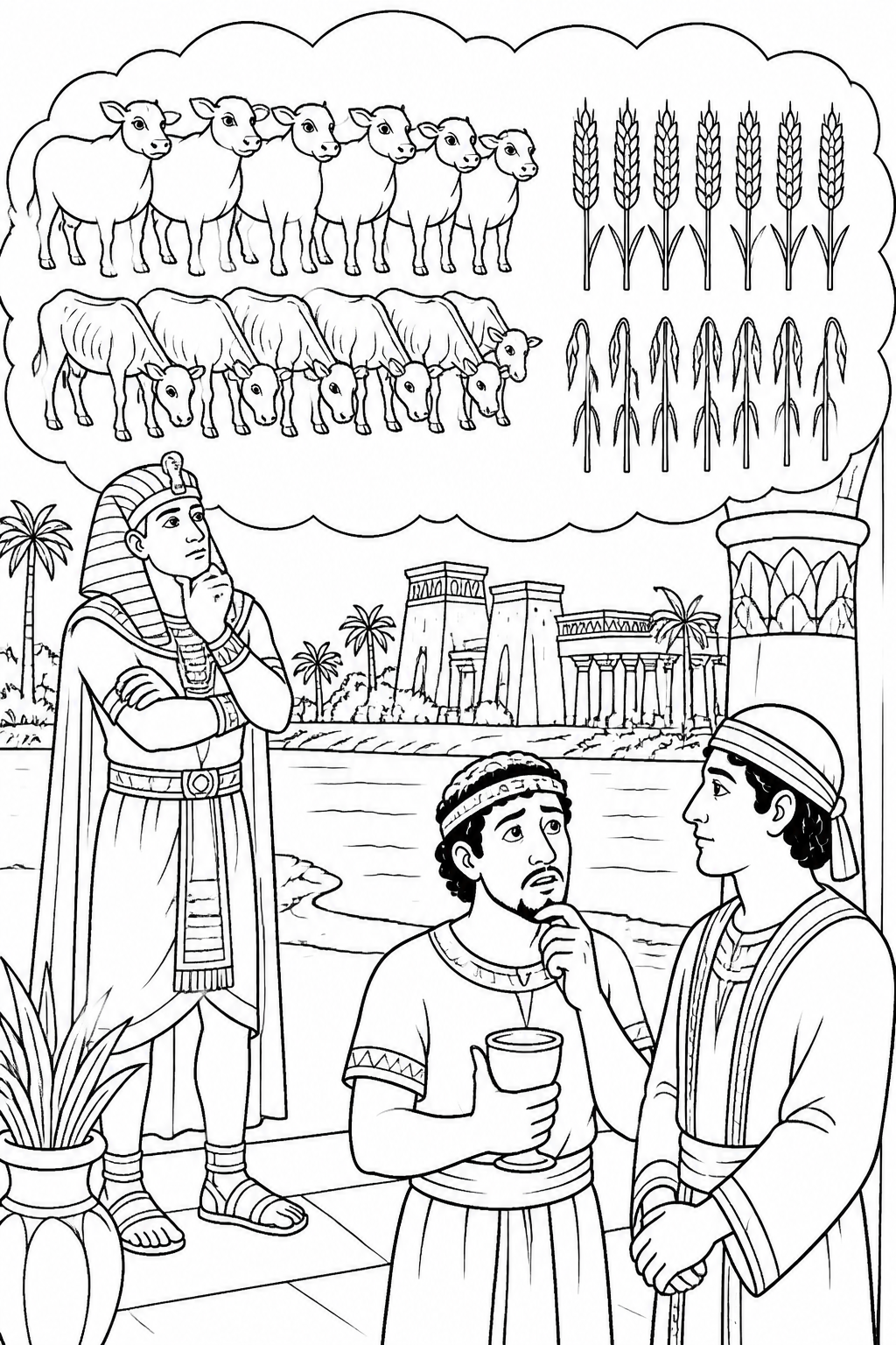 Pharaoh’s Two Dreams from Joseph Interprets Pharaoh’s Dreams Bible coloring page