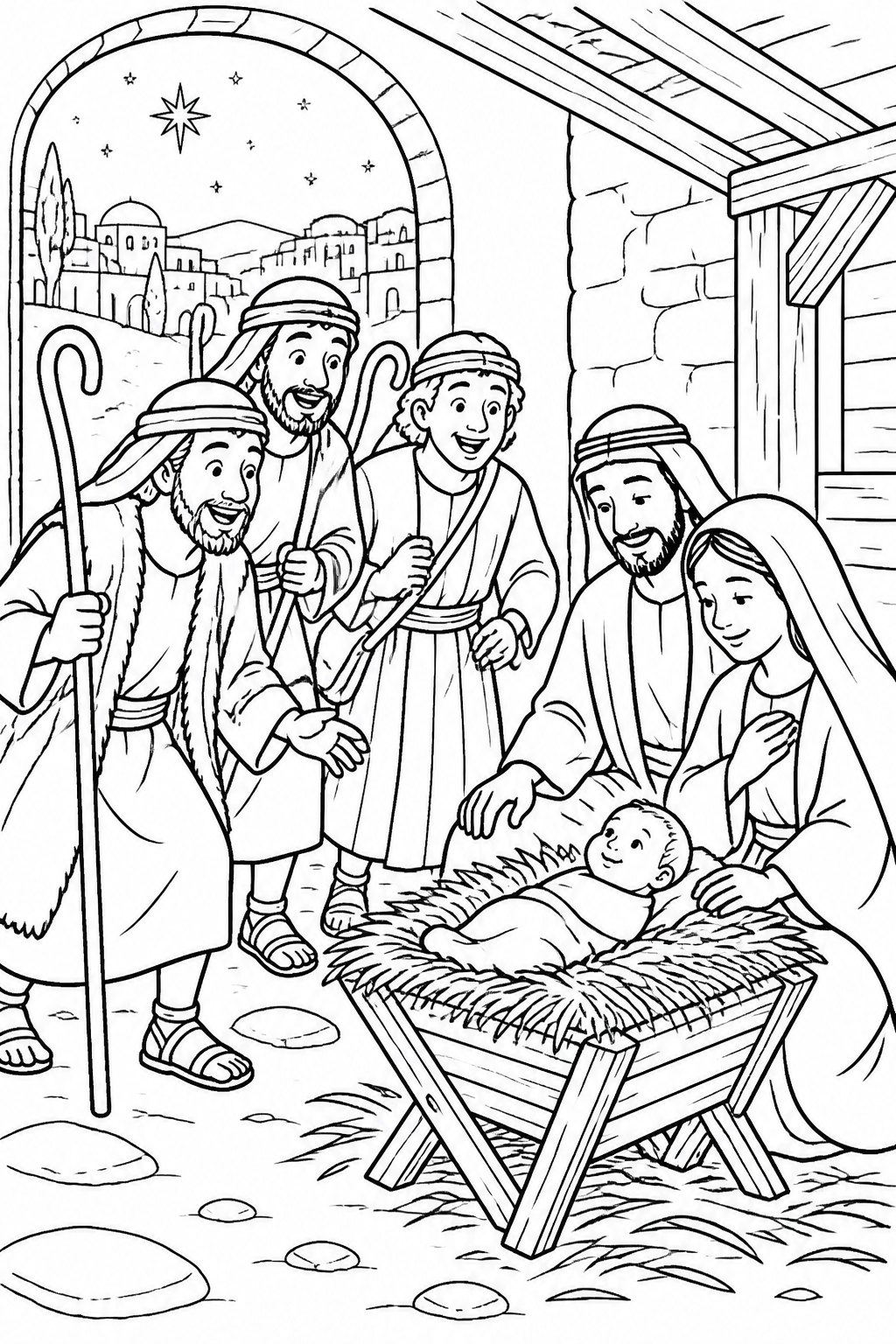 The Shepherds Go Quickly from The Birth of Jesus Bible coloring page