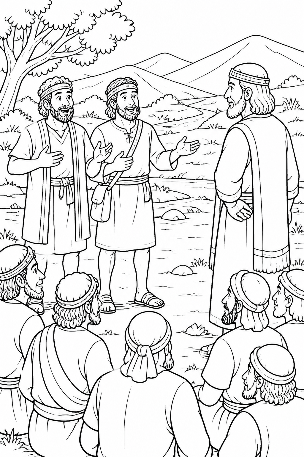 The Spies Report Back to Joshua from Rahab Helps the Spies Bible coloring page