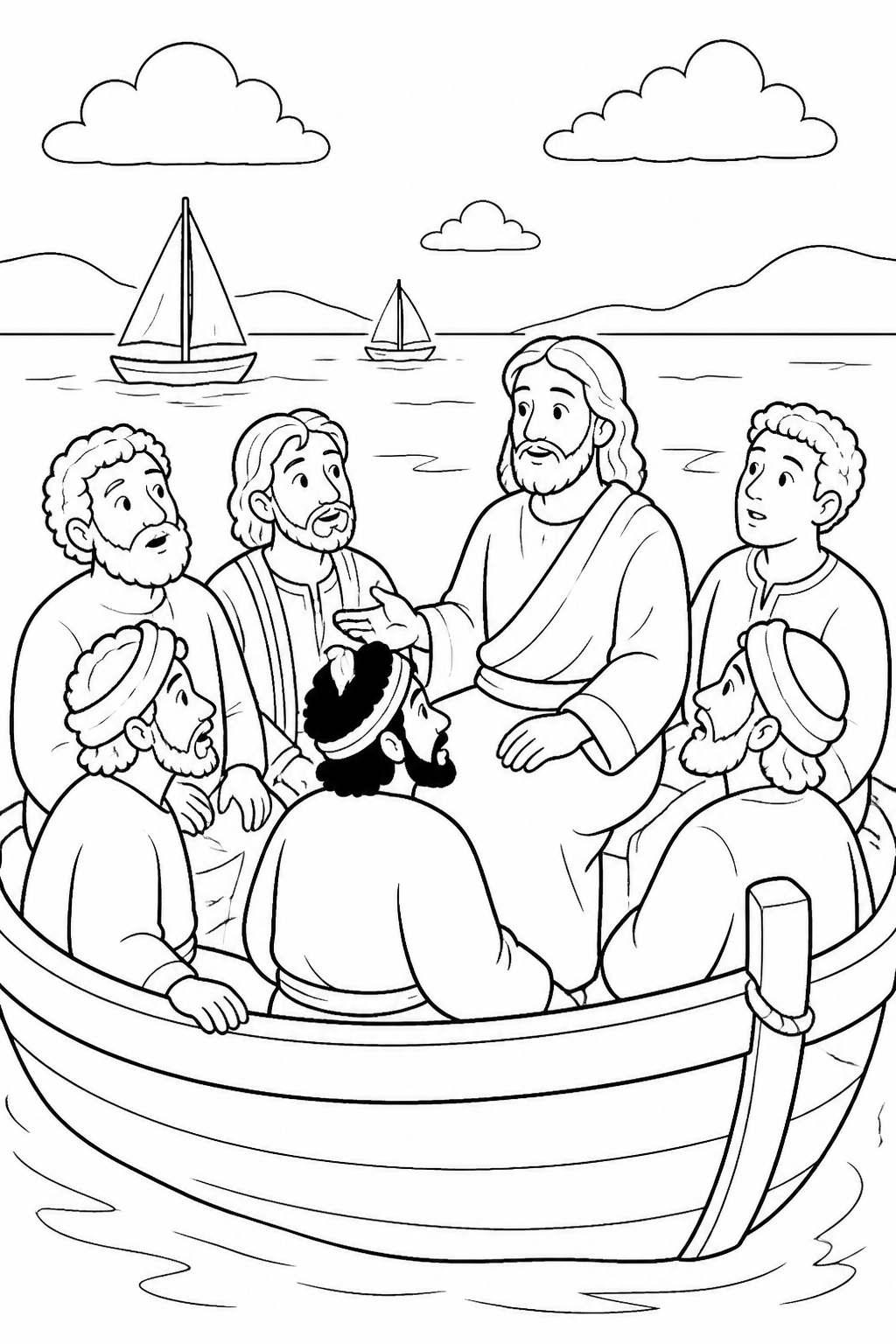 Wonder at Jesus’ Authority from Jesus Calms the Storm Bible coloring page