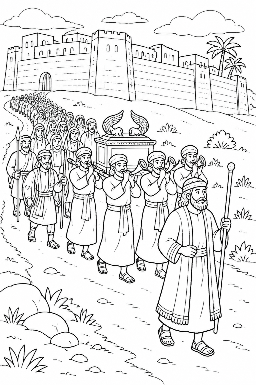 The Quiet March Around Jericho from The Walls of Jericho Fall Bible coloring page