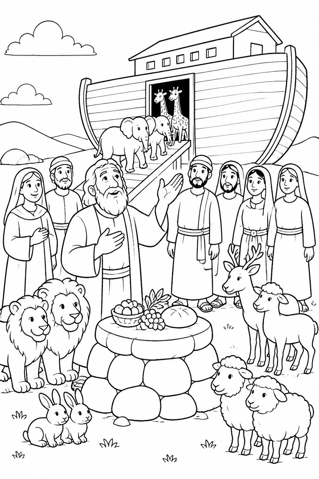 Noah Offering Thanks from Noah’s Ark Bible coloring page
