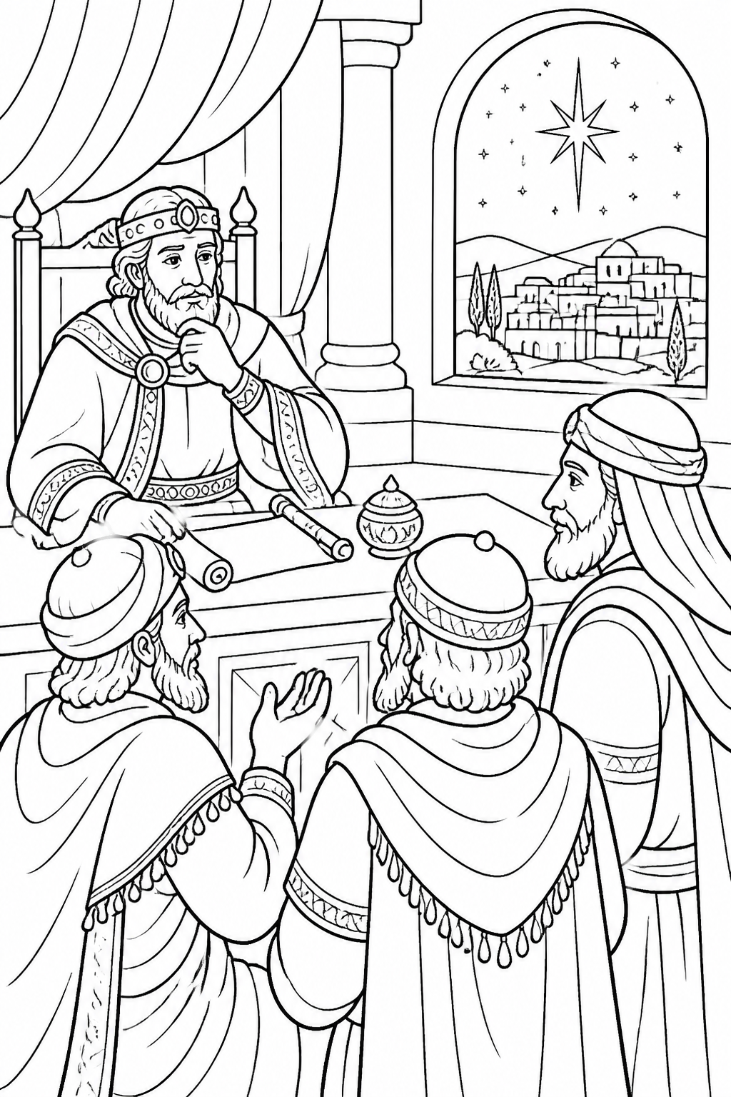 Herod Sends Them to Bethlehem from The Wise Men Visit Jesus Bible coloring page