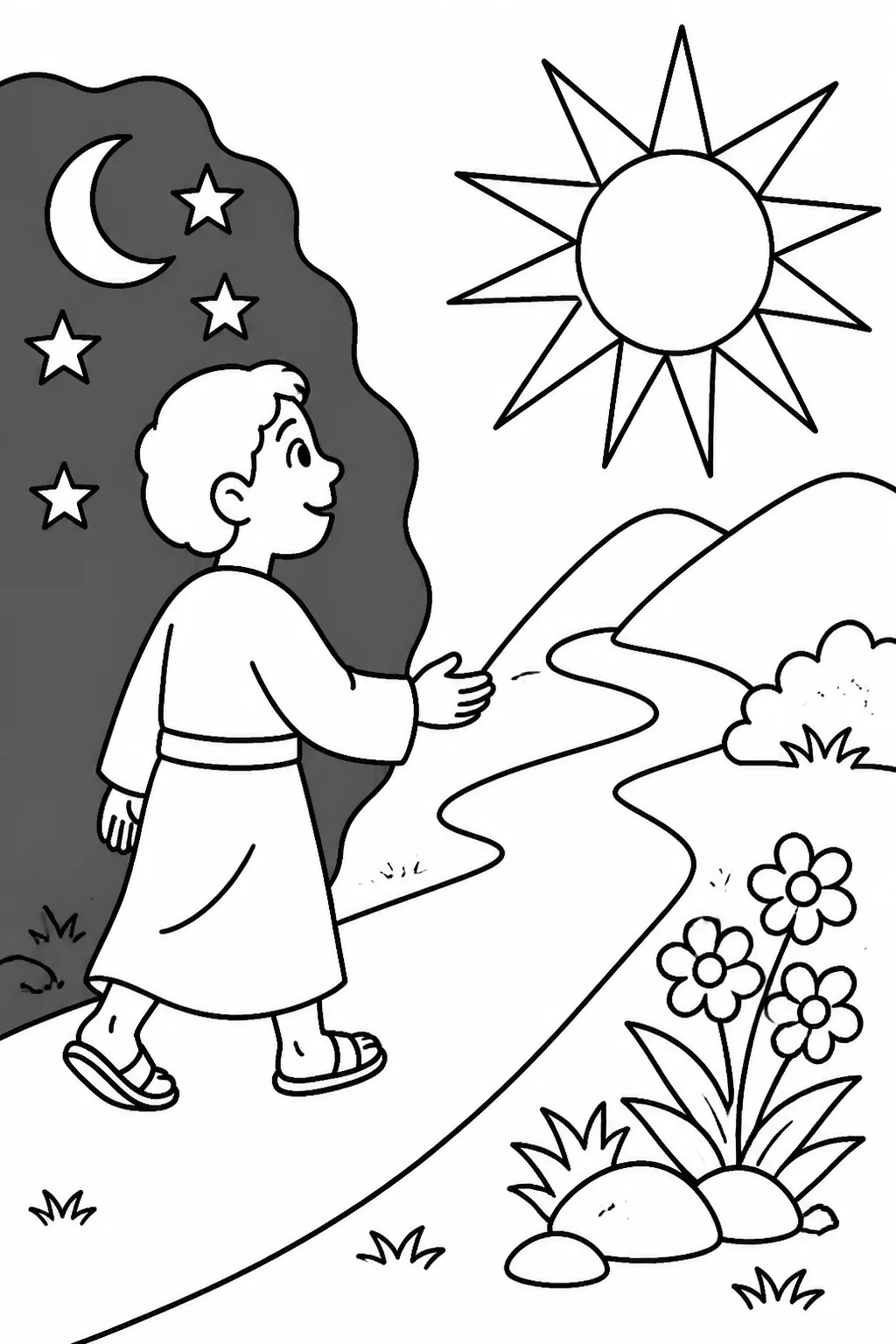 Symbolic illustration of a person coming toward a bright area, representing the teaching about light, darkness, truth, and God in John 3:19–21.