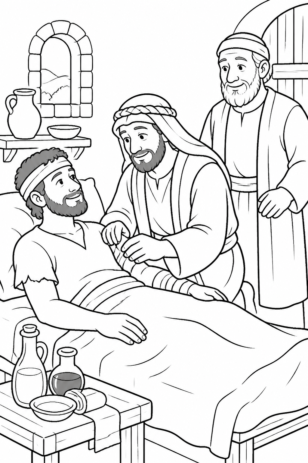 Care at the Inn from The Good Samaritan Bible coloring page