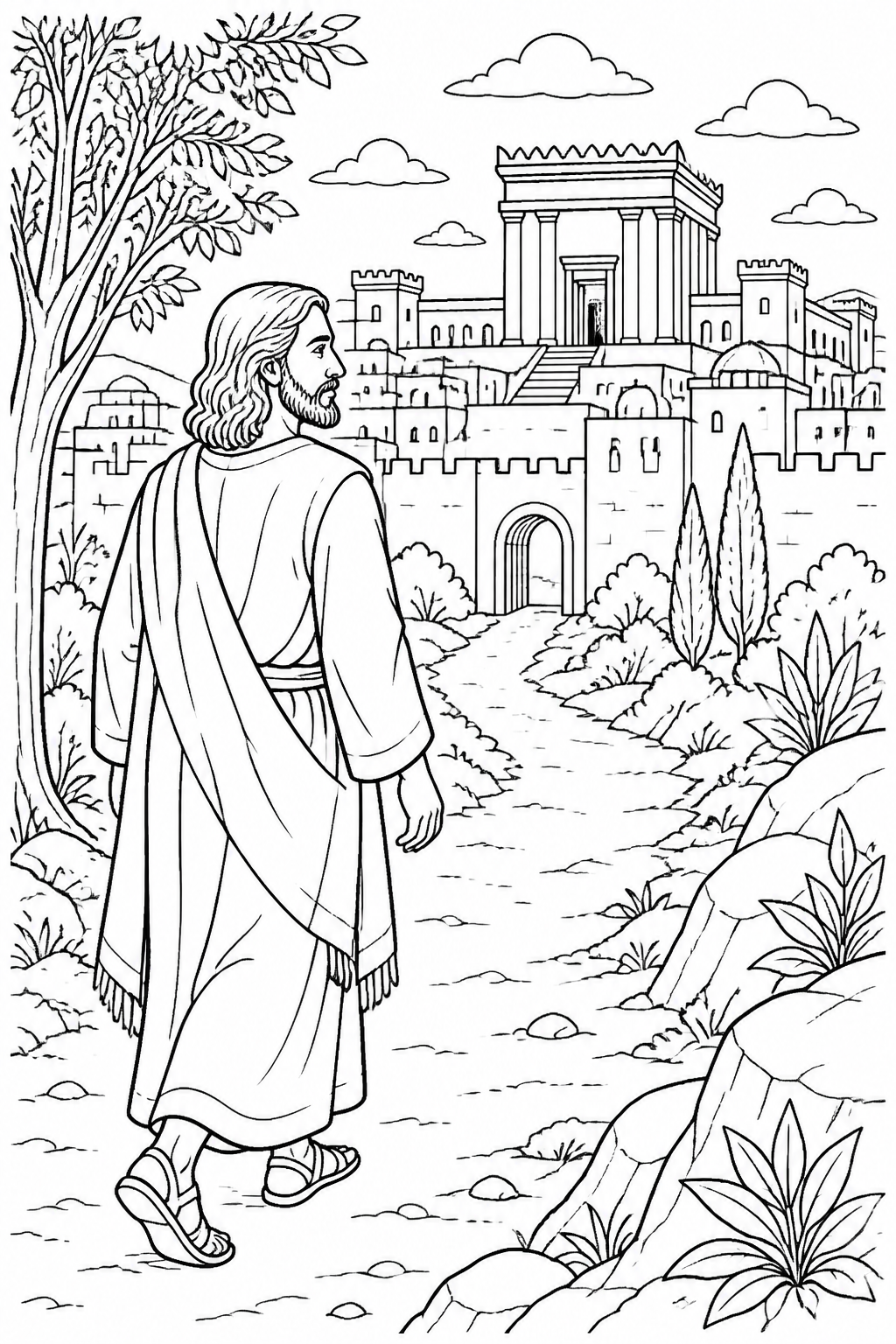 Jesus Goes to Jerusalem for Passover from Jesus Cleanses the Temple Bible coloring page