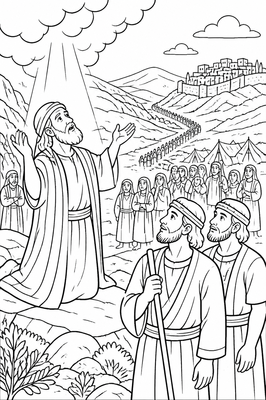 Moses Prays for Mercy from Joshua and Caleb Trust God Bible coloring page