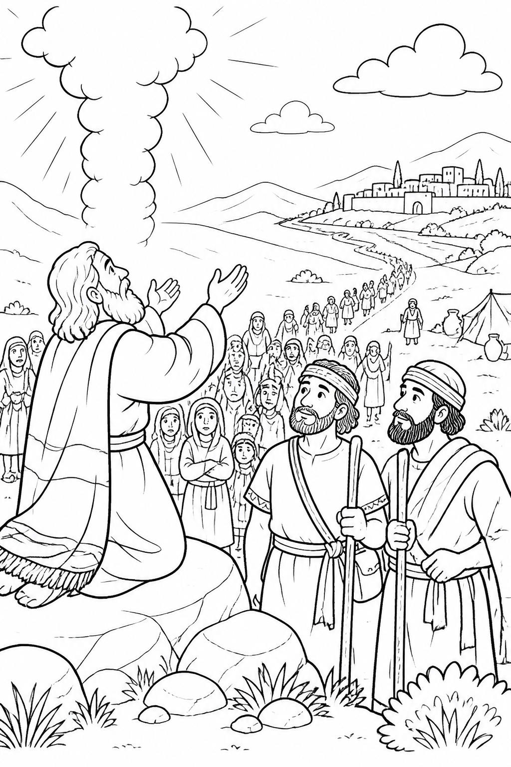 Moses Prays for Mercy from Joshua and Caleb Trust God Bible coloring page