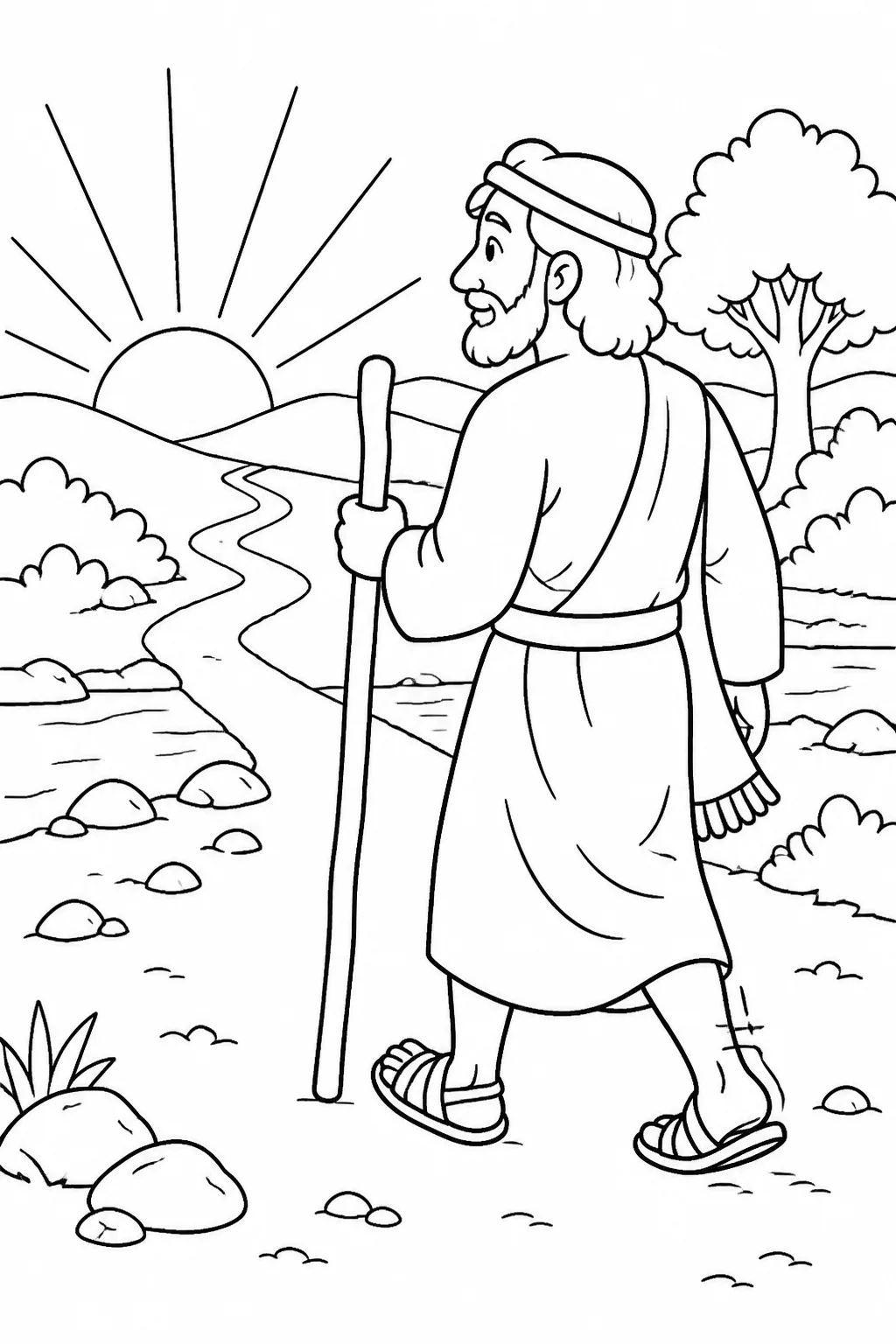 Jacob walking with a gentle limp at sunrise as he passes Penuel, showing a lasting reminder of his night encounter.