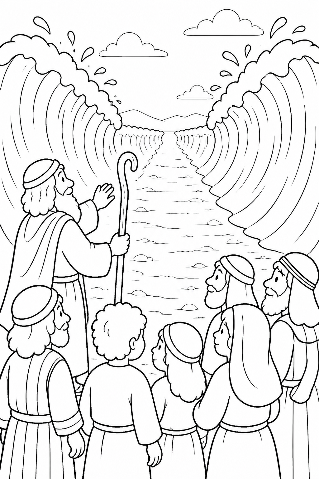The Path Opens from Crossing the Red Sea Bible coloring page