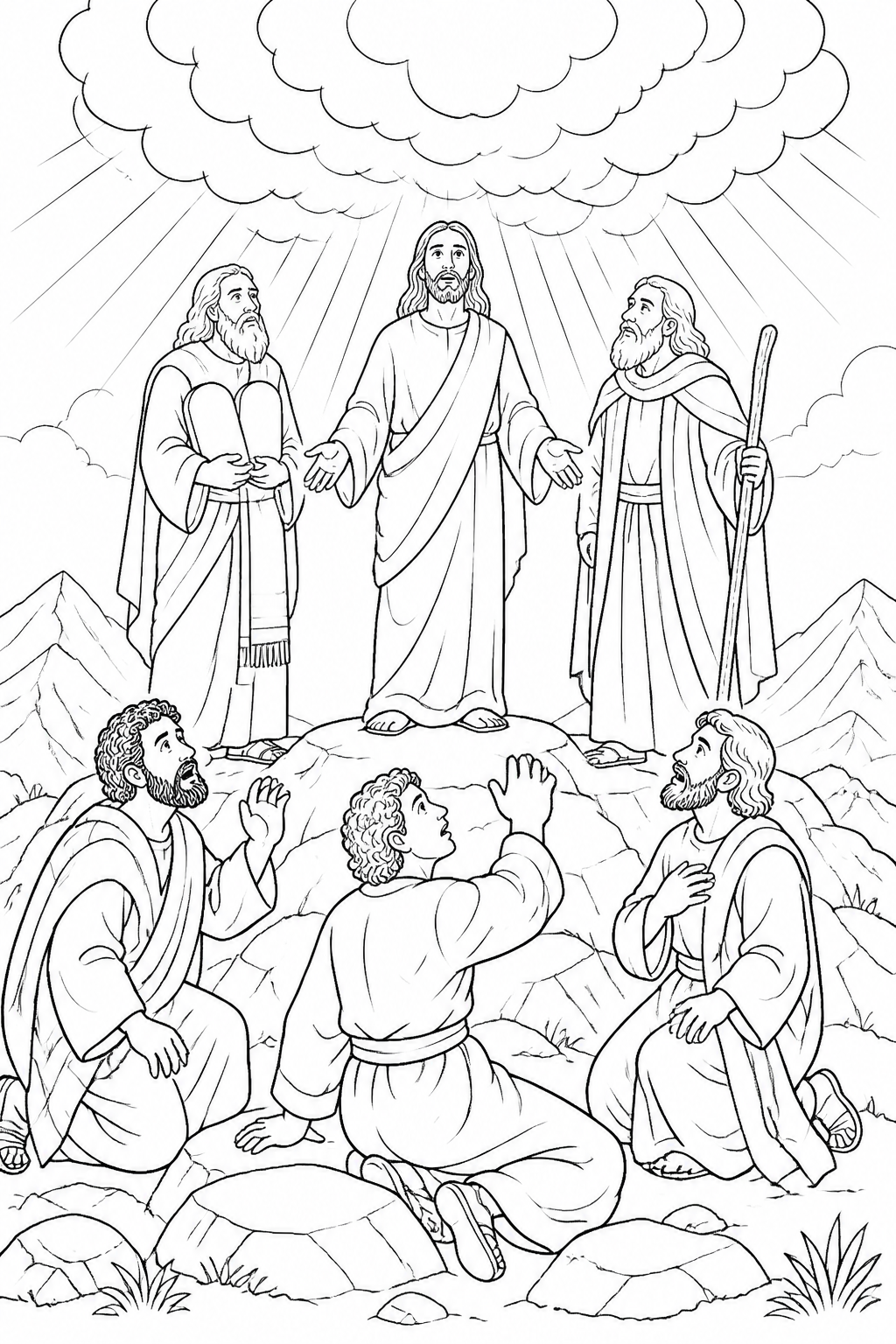 Listen to Jesus from The Transfiguration Bible coloring page