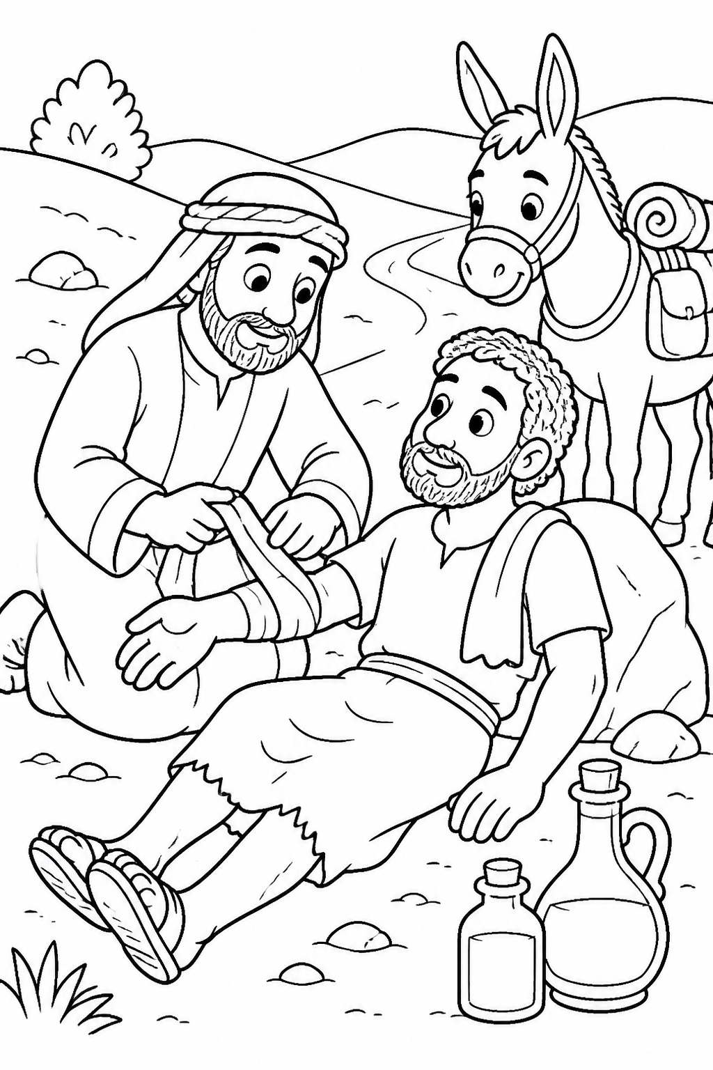 The Samaritan Shows Compassion from The Good Samaritan Bible coloring page