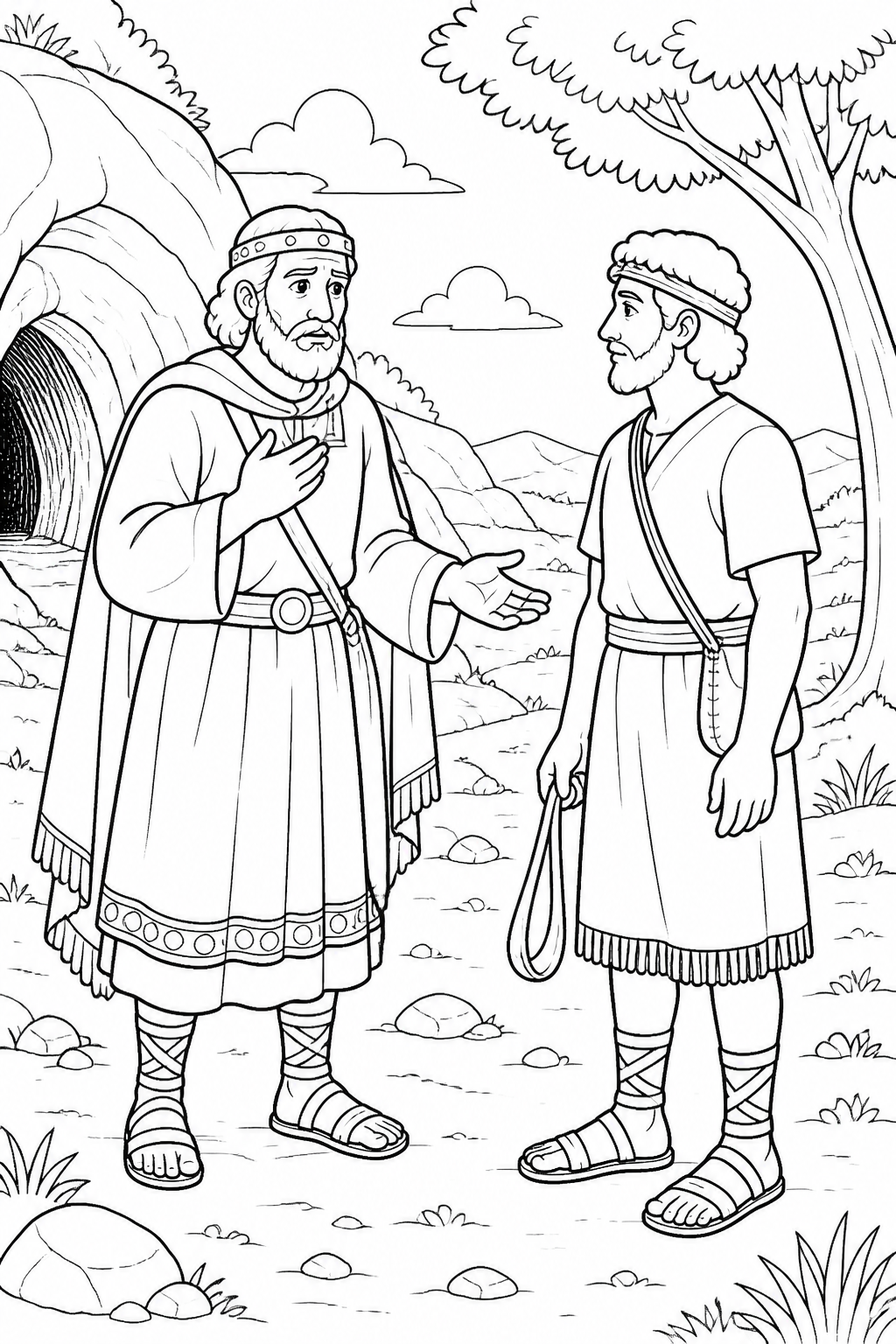 Saul Recognizes David’s Goodness from David Spares Saul Bible coloring page