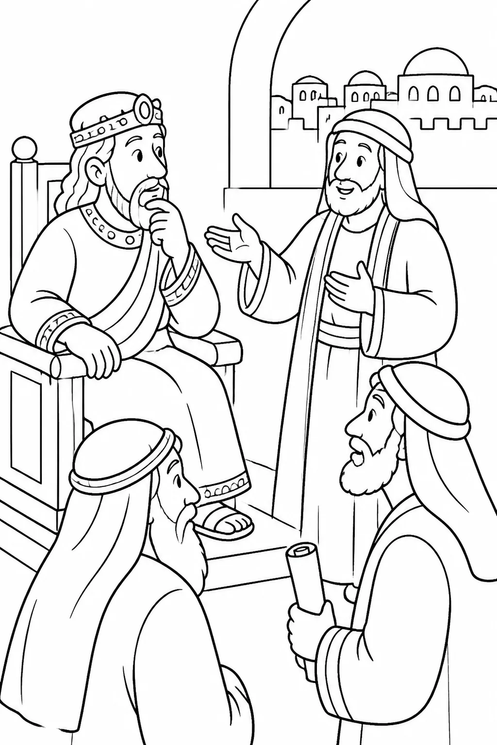 Herod the king asks the chief priests and scribes in Jerusalem where the Christ is to be born, and they answer Bethlehem in Judea.