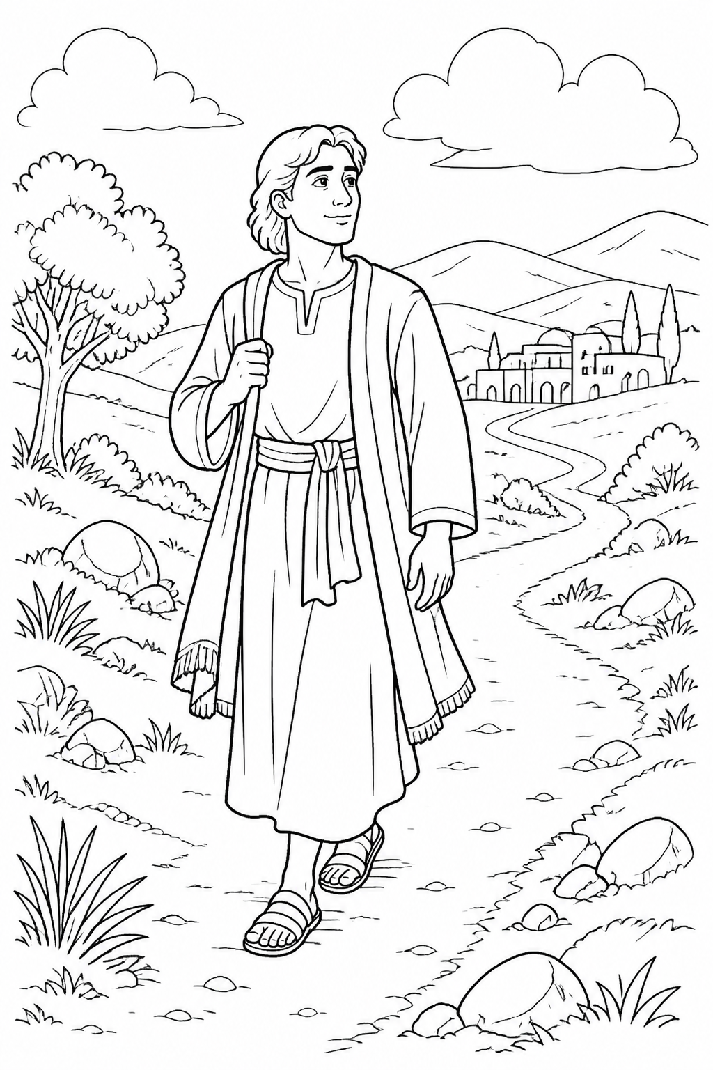 Jacob Begins His Journey from Jacob’s Dream Bible coloring page