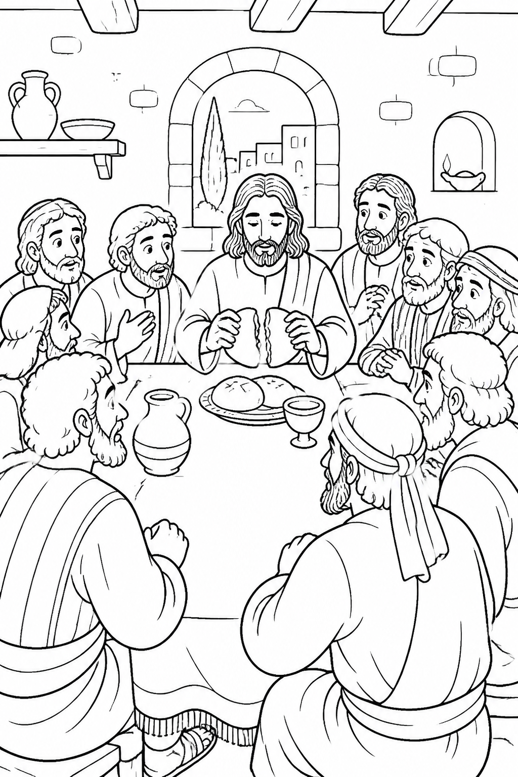 Bread to Remember Jesus from The Last Supper Bible coloring page