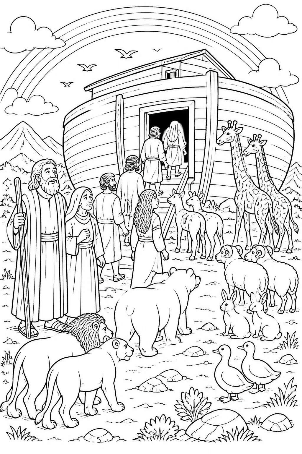 God’s rainbow promise from Noah’s Ark Bible coloring page