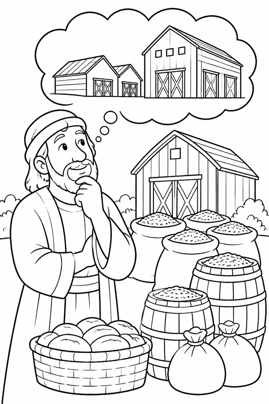 Building Bigger Barns from The Parable of the Rich Fool Bible coloring page
