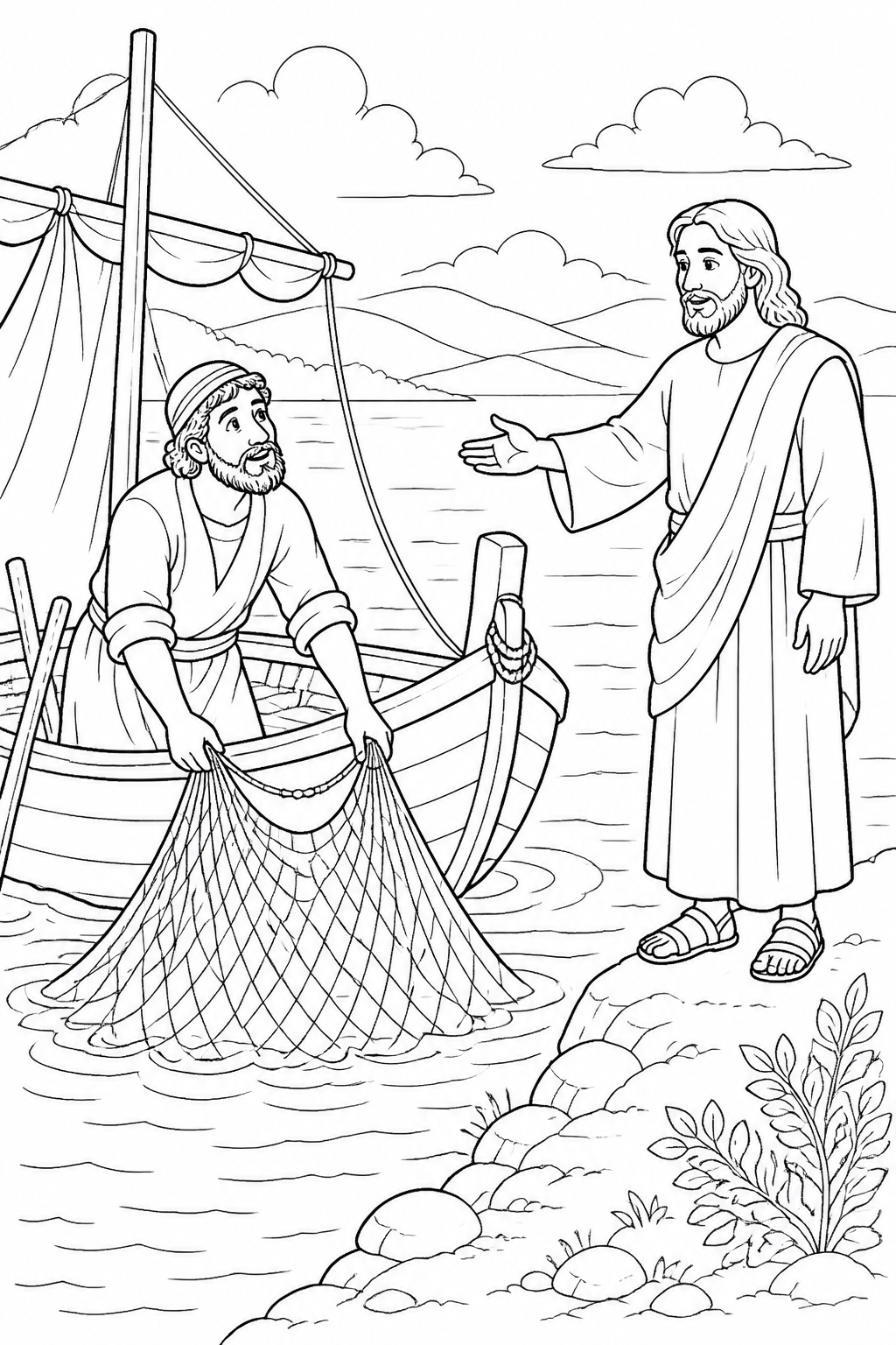 Let Down the Nets from The Miraculous Catch of Fish Bible coloring page