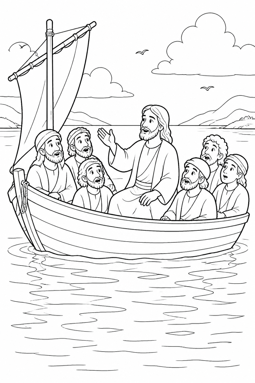 Peace, Be Still from Jesus Calms the Storm Bible coloring page