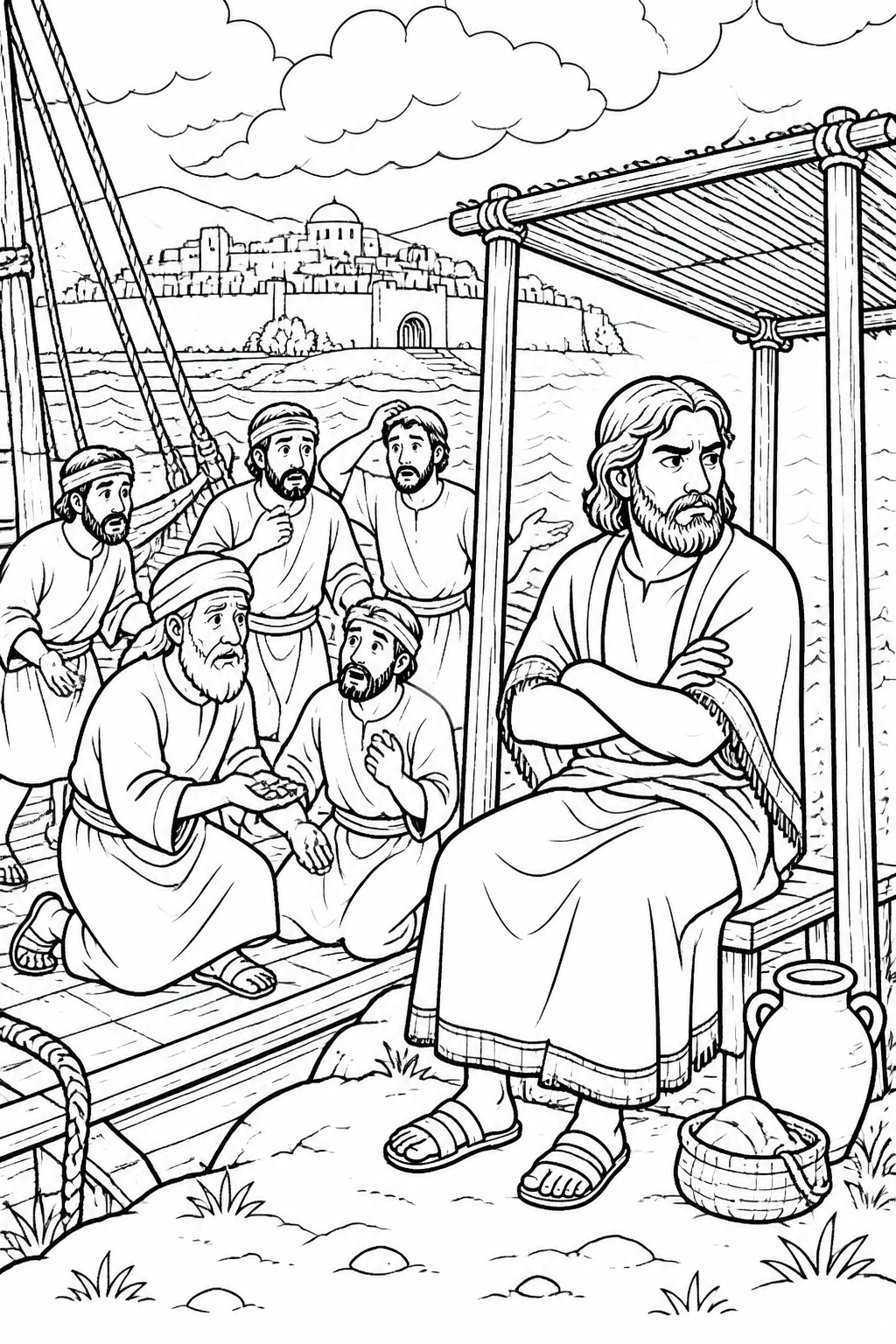 Jonah Waits Outside Nineveh from Jonah and the Great Fish Bible coloring page
