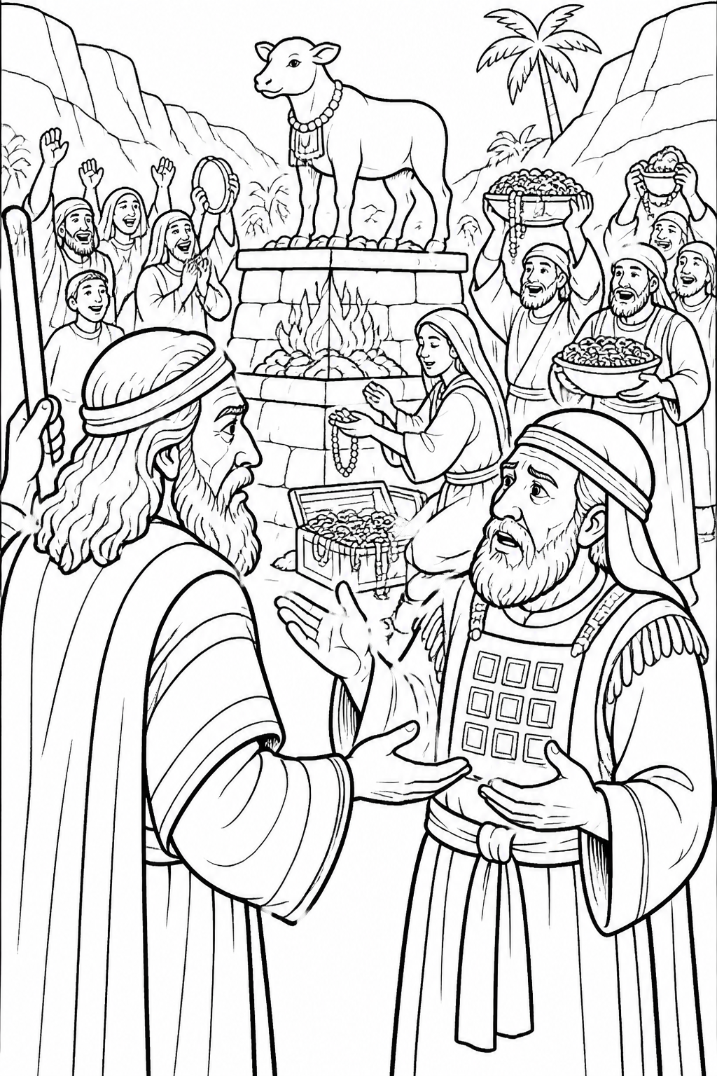 Moses Questions Aaron from The Golden Calf Bible coloring page