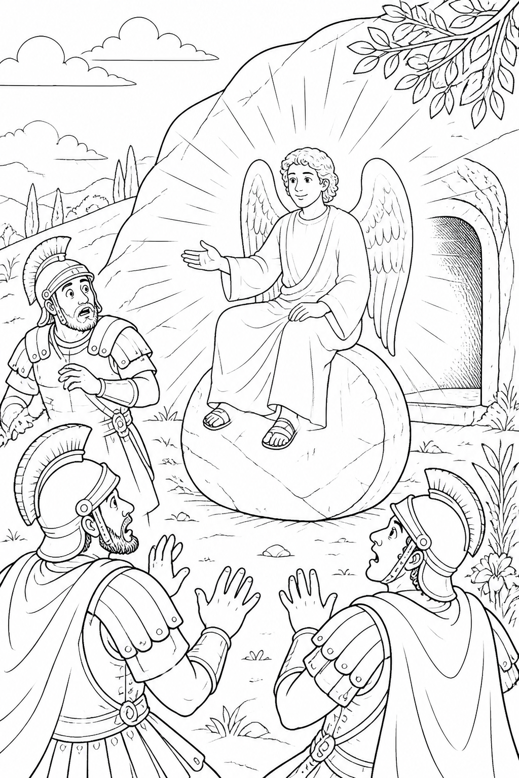 The Angel and the Stone from Jesus Is Risen Bible coloring page