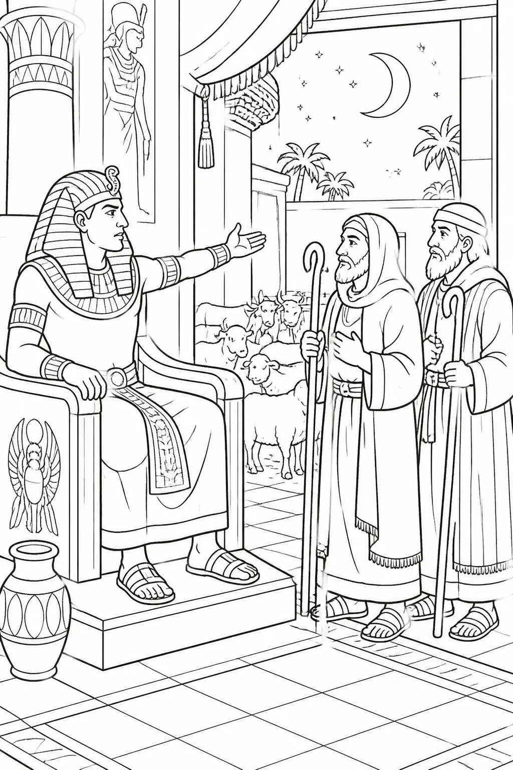 Pharaoh summons Moses and Aaron at night in Egypt and commands the Israelites to leave, worship the LORD, and take their flocks and herds.