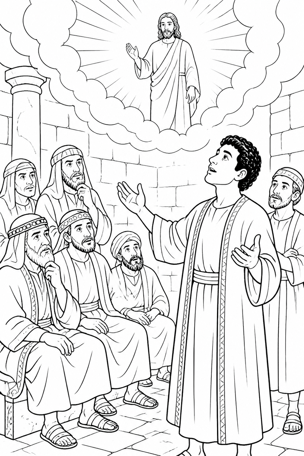Stephen Sees Jesus Standing from Stephen’s Faithful Witness Bible coloring page