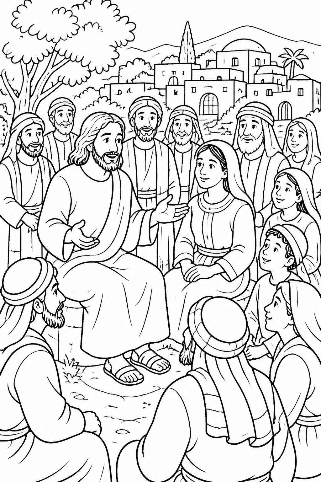 The Samaritans Hear Jesus from Jesus and the Samaritan Woman Bible coloring page