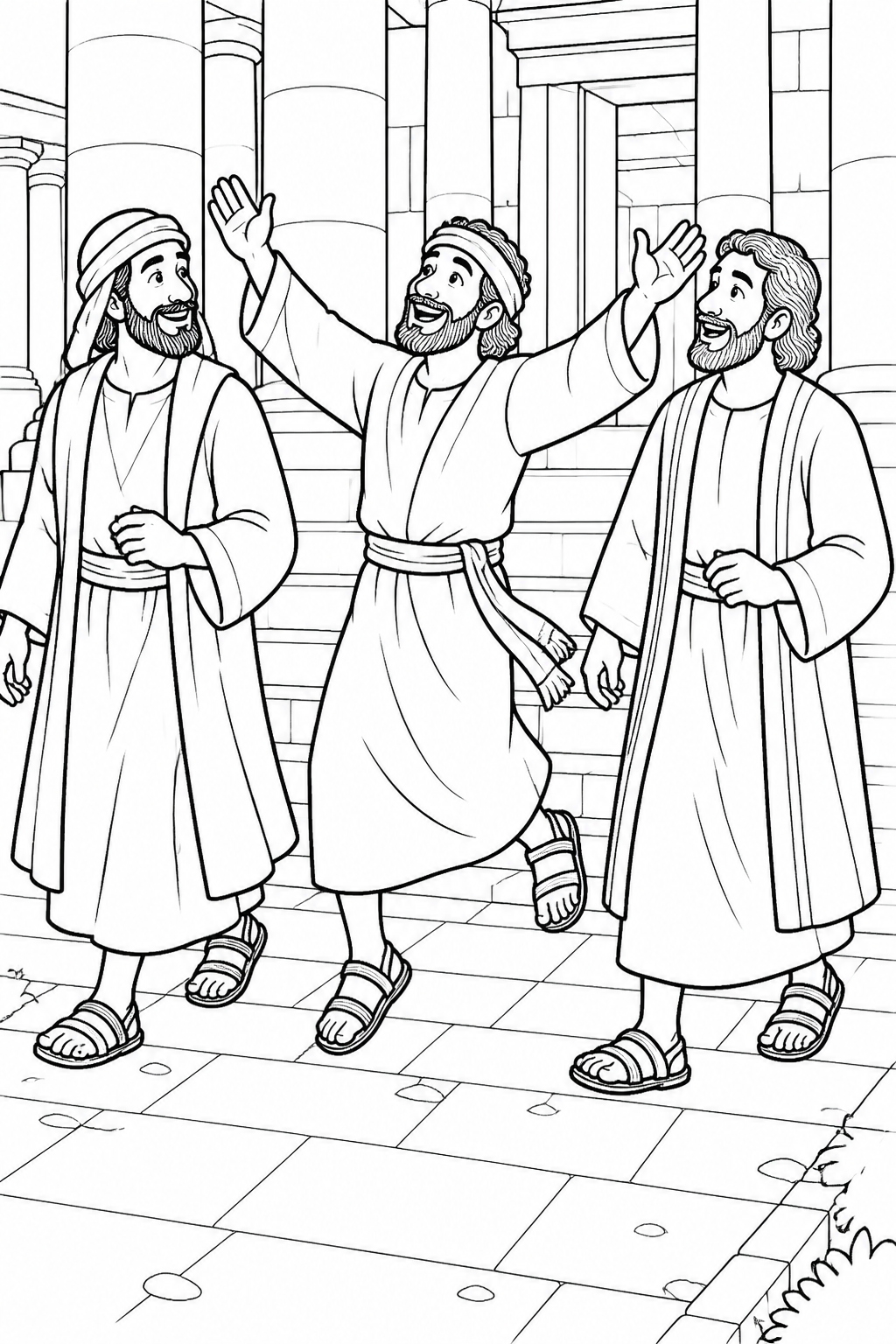 Walking Into the Temple from Peter Heals a Man at the Temple Bible coloring page