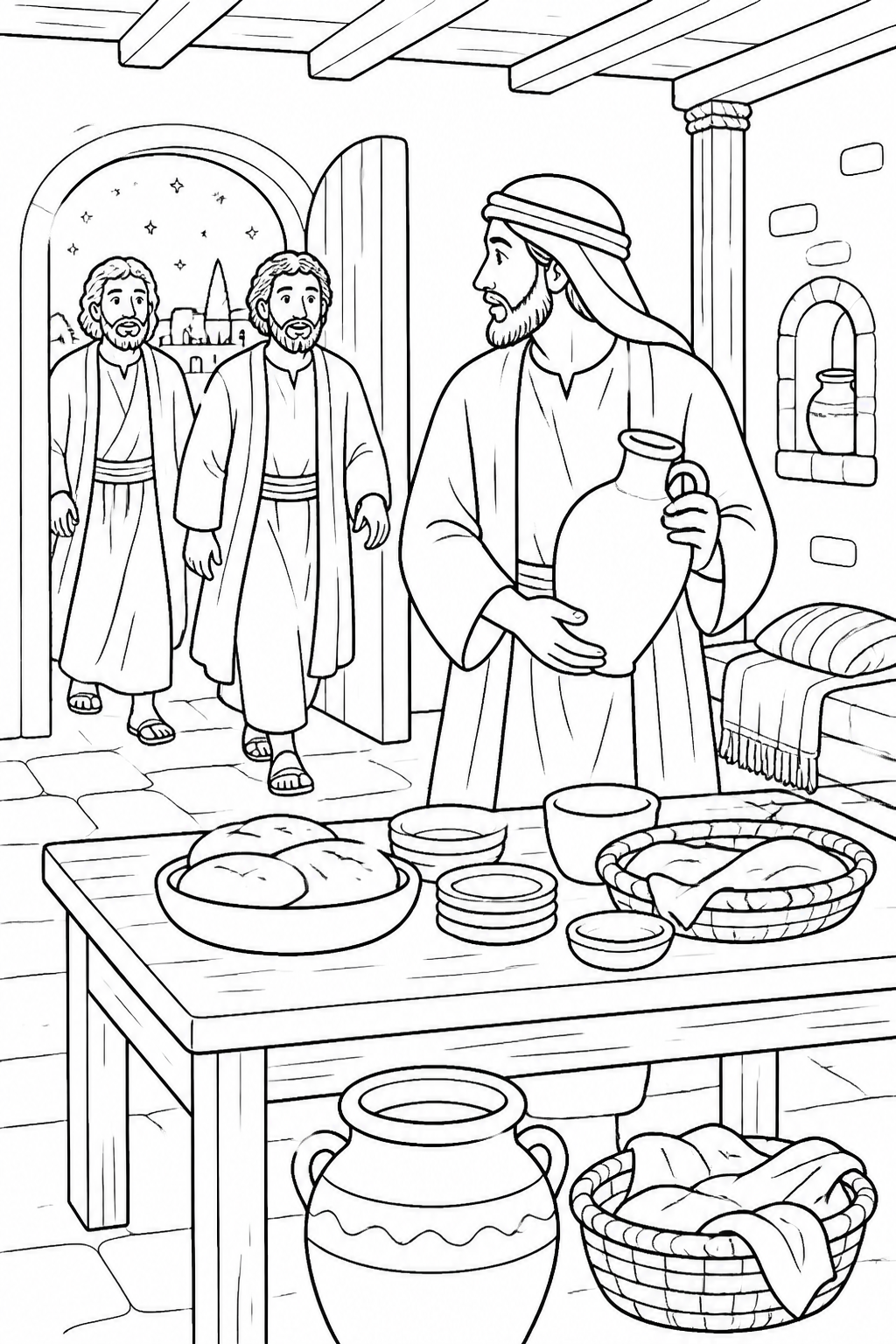 Preparing the Passover Meal from The Last Supper Bible coloring page