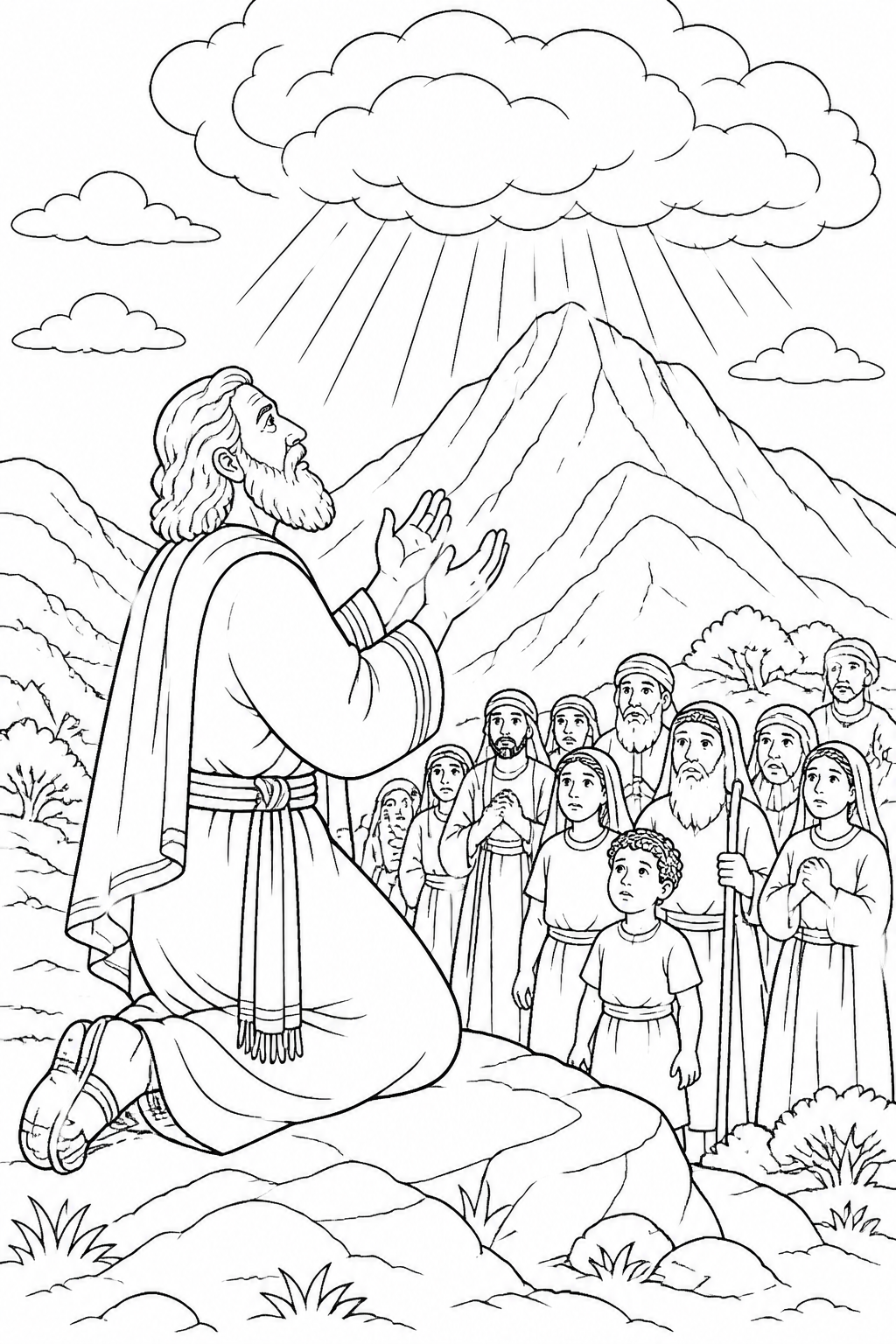 Moses Prays for the People from The Golden Calf Bible coloring page