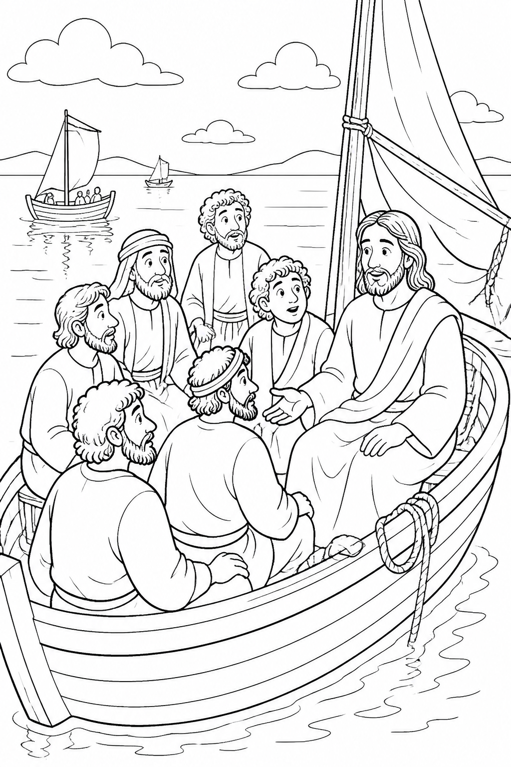 Wonder at Jesus’ Authority from Jesus Calms the Storm Bible coloring page