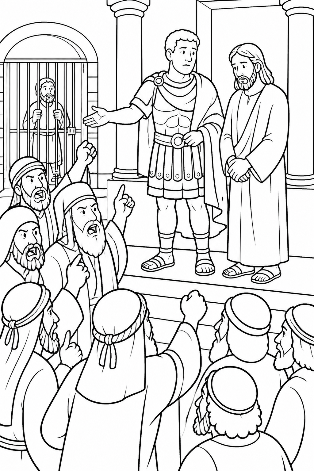 The Crowd’s Demand from Jesus Is Arrested and Tried Bible coloring page