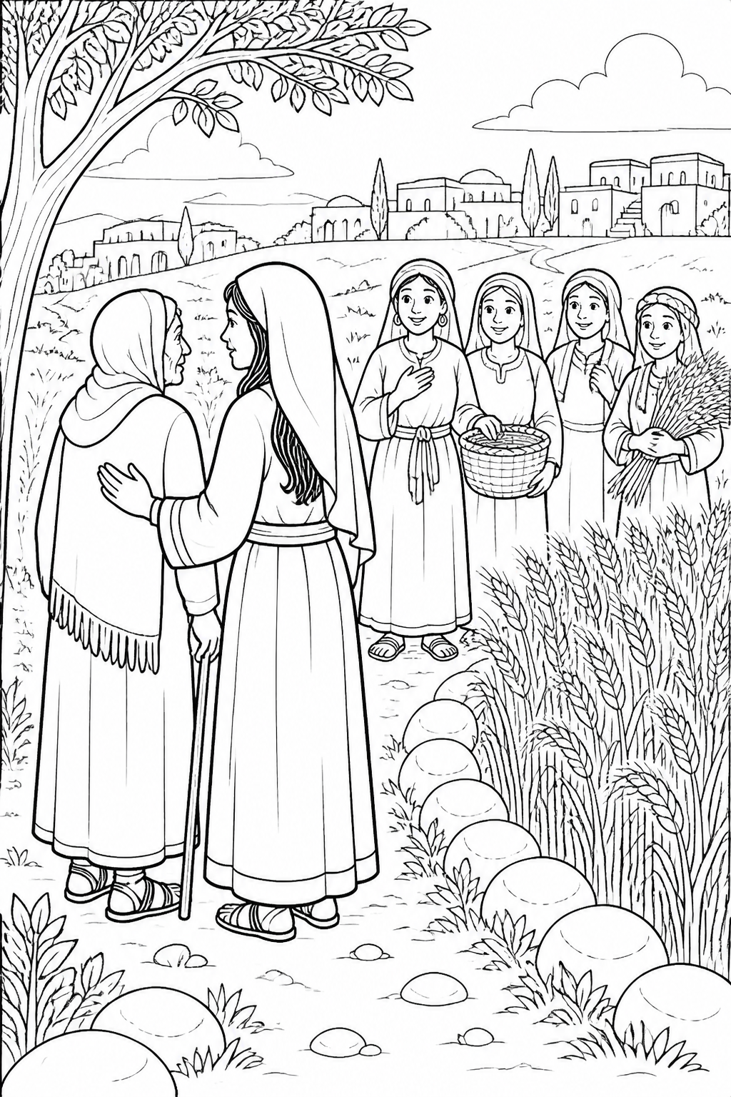 The Town Notices Them from Ruth Stays with Naomi Bible coloring page
